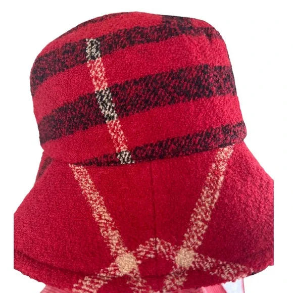 Burberry Red Black Plaid Wool Blend Bucket Hat Women's Size Small Medium - Picture 3 of 11